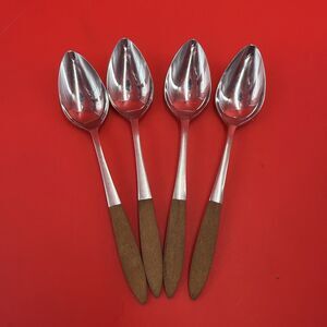 VTG Epic MCM Flatware Wood Handle Stainless Steel Silverware Flatware 4 Spoons